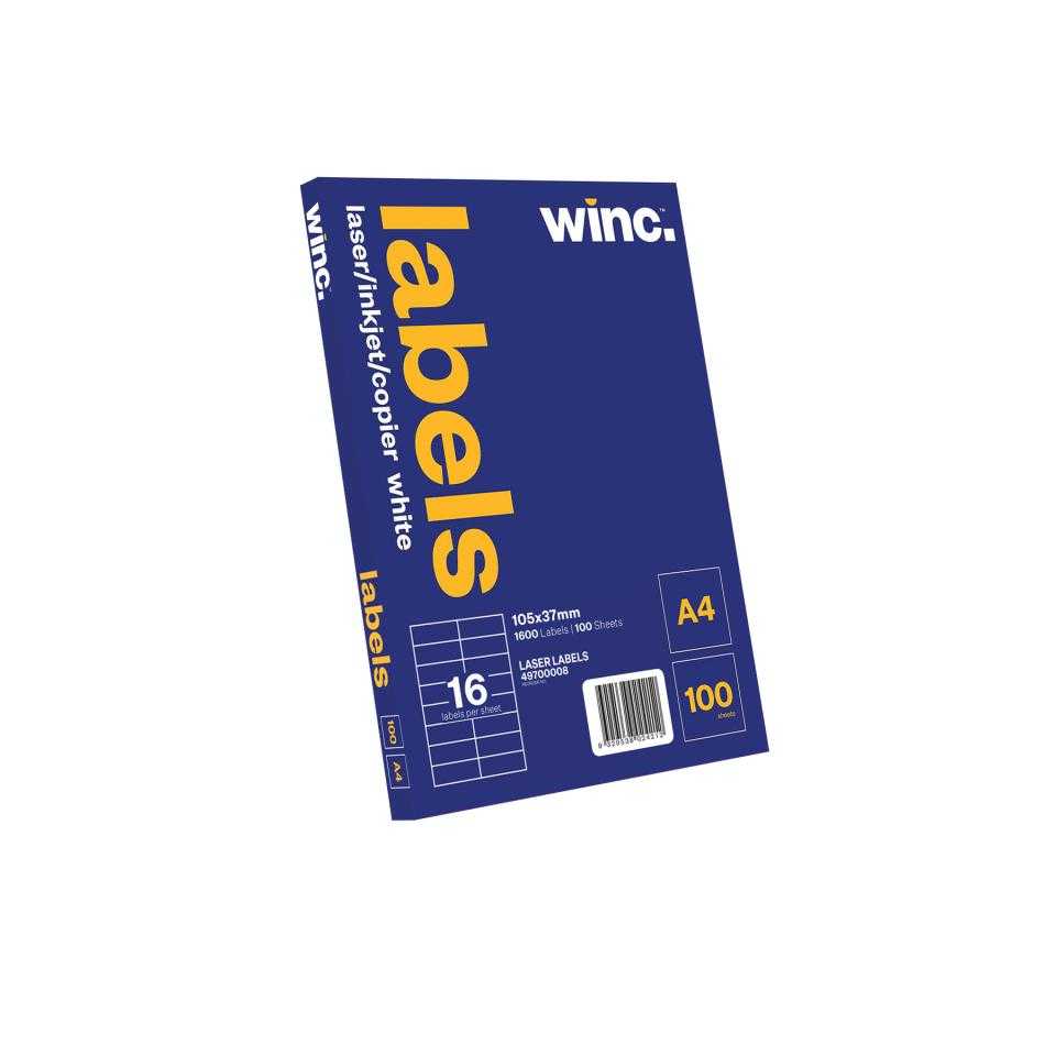 Winc Laser Labels 105X37Mm 16 Per Sheet Pack Of 100 Sheets With Word Label Template 16 Per Sheet A4