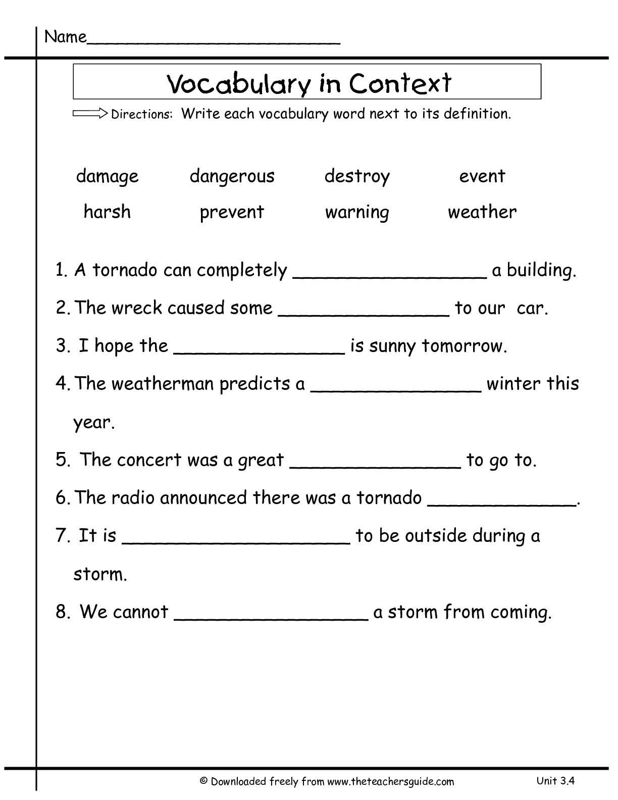 Wonders Second Grade Unit Three Week Four Printouts Intended For Vocabulary Words Worksheet Template