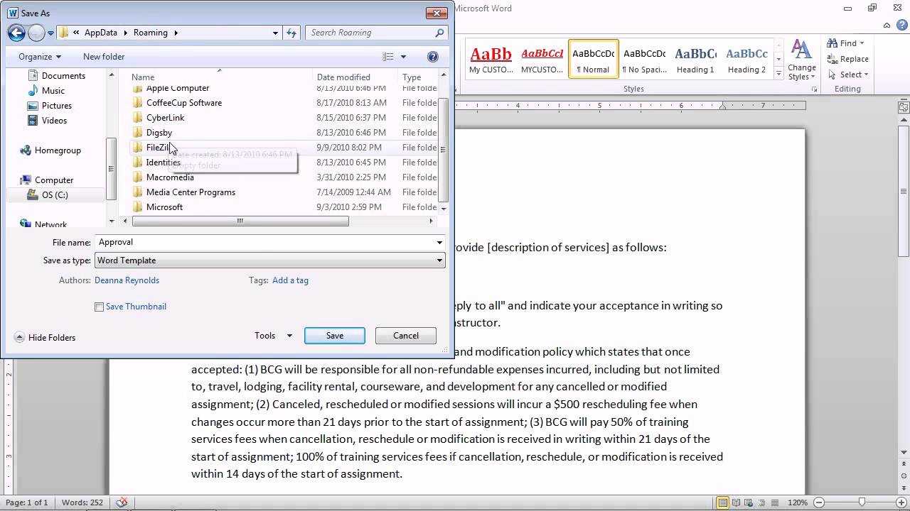 Word 2010 – Save A Document As A Template For Future Documents For How To Save A Template In Word