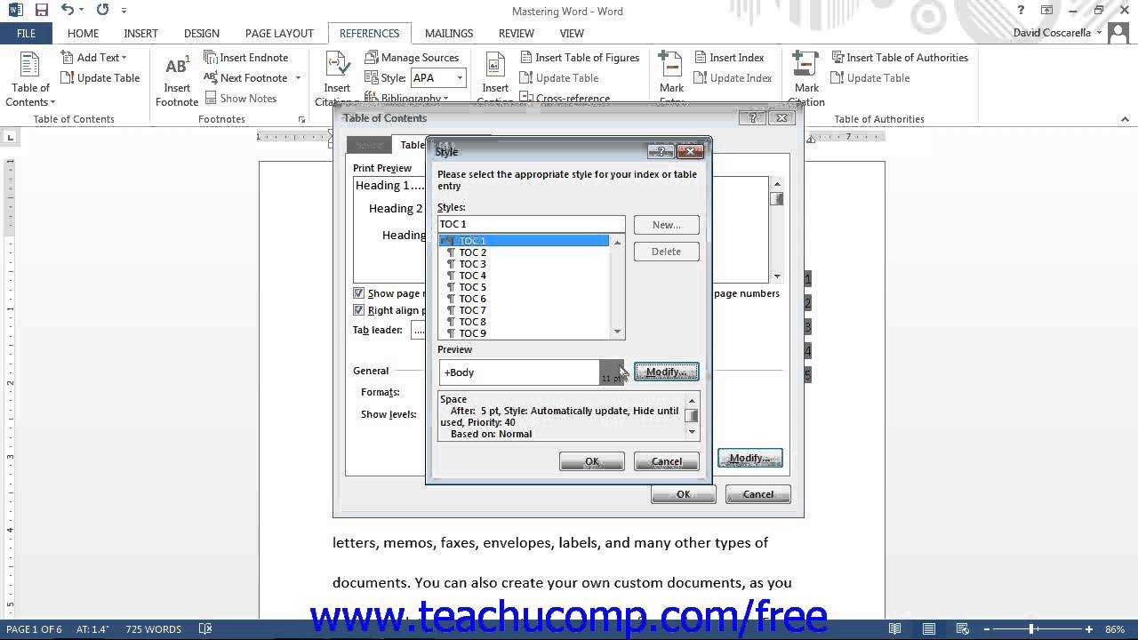 Word 2013 Tutorial Customizing A Table Of Contents Microsoft Training  Lesson 19.2 With Word 2013 Table Of Contents Template