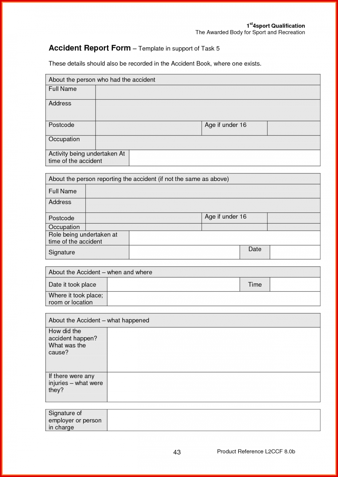 Work Injury Report Form Template Pertaining To Injury Report Form Template