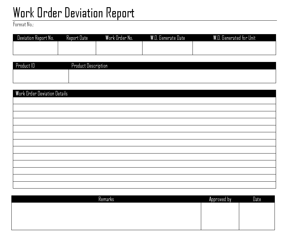 Work Order Deviation Report – Pertaining To Deviation Report Template