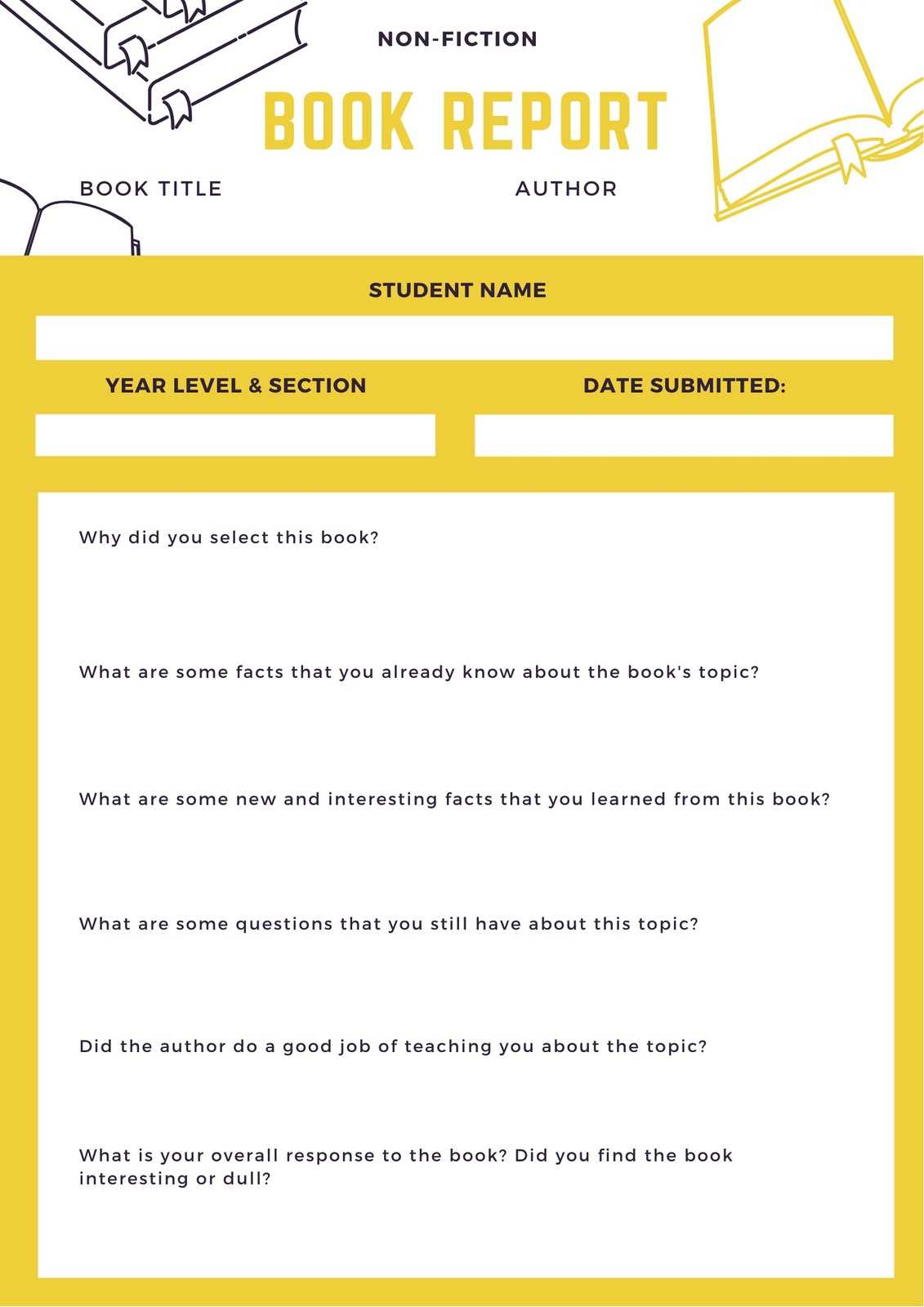 Yellow Bordered Non Fiction Book Report – Templatescanva Throughout Nonfiction Book Report Template
